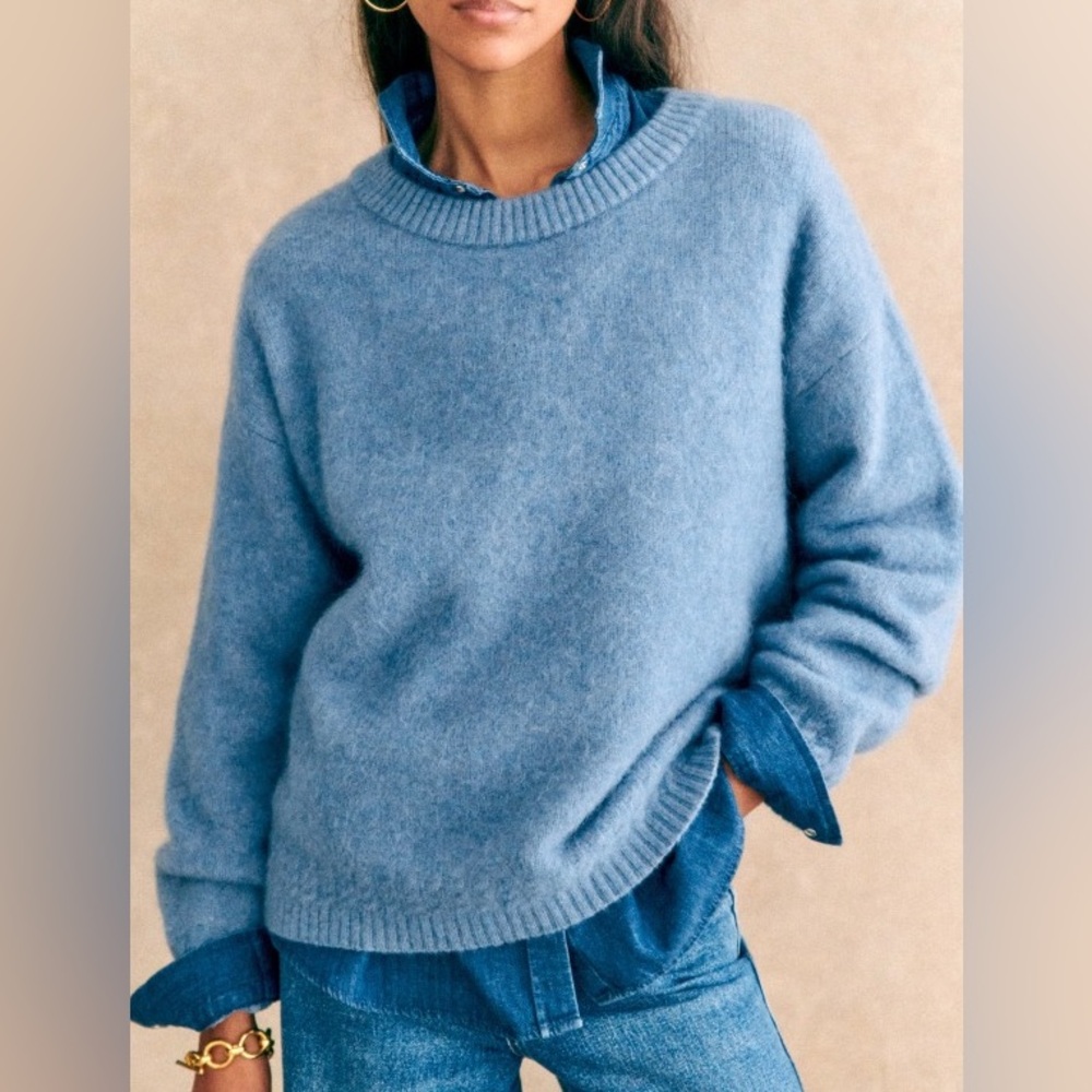Sézane ice blue baby alpaca sweater, “Amiel Jumper”, size L, lightly worn.
